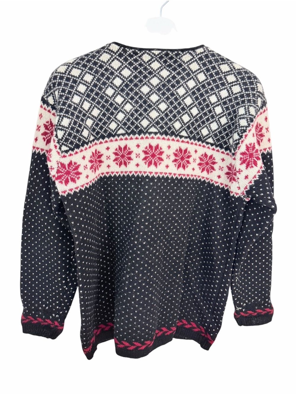 L'OFFICIEL Black Red Nordic Fair Isle 100% Wool Cardigan Vintage size M - Picture 5 of 11
